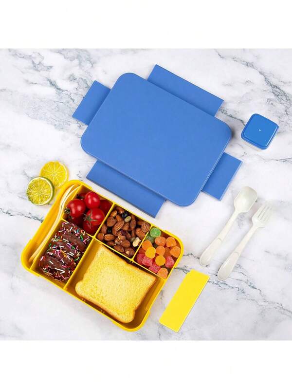 1pc Students Divided Sealed Fruit Box Salad Box, Work Microwave Oven Heating Bento Box, With Tableware Lunch Box,Back To School Supplies,Food Savings Box/Refrigerator Accessories