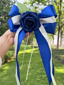 Set de 6 piezas con decoraciones para bodas que incluyen flor de nomeolvides, rosa, espejo retrovisor, lazo, farol y decoraciones para silla del pasillo nupcial, para decoración floral en sillas y bancos