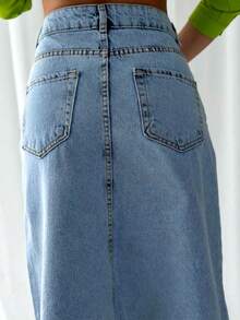 Women's Casual Asymmetrical Hem Pocketed Denim Mini Skirt - Light Wash - View 4