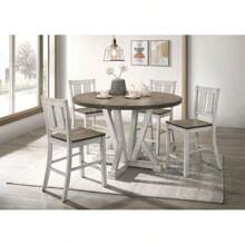 Mesa de comedor de altura de mostrador de 1 pieza estilo rústico en blanco antiguo, con diseño bicolor. Ideal para comedores, esta pieza de mobiliario combina Charm y funcionalidad para su hogar.