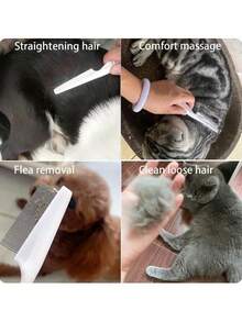 2 件装二合一宠物钢针脱毛刷，温和脱毛工具，符合人体工程学手柄，耐用 PVC 材料，适用于脱毛、去除泪痕、去除跳蚤、毛发梳理 - 彩色 - 查看 6