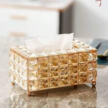 Rectangular Crystal Tissue Box Holder, Multi Functional Sparkling Crystal Tissue Box, Napkin Container For Bathroom/Table Decoration Gold Sliver - Multicolor - View 2