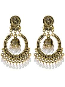 A Pair Of European And American Retro Christmas Element Alloy Circular Bell Stud Earrings For Women's Daily Wear