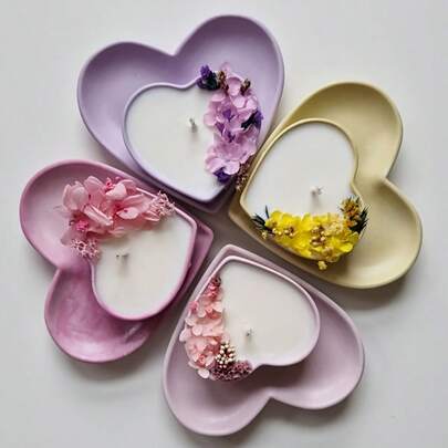 2pcs Resin Casting Mold Set, Heart Shaped DIY Tray Silicone Mold, Plaster Candle Container Mold For Handmade Home Decor Craft