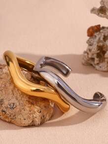 1 Brazalete asimétrico con forma de ola de lava, brazalete dorado, brazalete plateado, brazalete abierto de diseño exclusivo y creativo