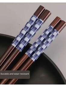 Natural Wooden Chopsticks, Antibacterial Anti-Mold Non-Slip, Japanese Style Sharp Tip Floral Ceramic Square Design, Household Printed Chopsticks,School Supplies