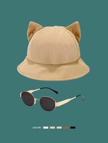 1 Set Bucket Hat, Sunglasses & Foldable Cartoon Cat Ear Sun Hat, Outdoor Casual Fashion Accessories, Spring/Summer - Multicolor - View 11