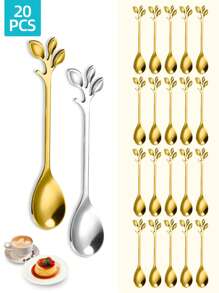 20 件不锈钢叶形咖啡/茶/甜点勺，迷你咖啡勺，甜点勺，下午茶勺套装，创意勺子，经济耐用，适用于家庭厨房、餐厅、婚礼派对、礼物、洗碗机友好型、学校用品