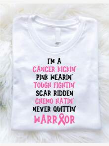 Breast Cancer Warrior Tee-Shirt, Cancer Kickin' Pink Wearin' Tough Fightin' Scar Ridden Chemo Hatin' Never Quittin' Cancer Warrior Tee GO-1061 - trắng - Xem 1