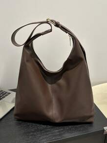 Nueva bolsa bandolera de unicolor de piel de PU versátil, bolsa de mano minimalista casual tipo baguette