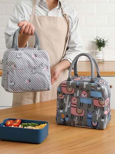 1 pieza Bolsa de almuerzo aislada con estampado de alpaca, caja de almuerzo impermeable, bolsa de cosméticos, bolsa de aseo de viaje, bolsa de maquillaje, bolsa de playa, artículo esencial para vacaciones, material escolar, artículo esencial de viaje para mujeres, universidad, dormitorio, baño, caja de almuerzo, maestro, picnic, camping, bolsa refrigeradora, lonchera