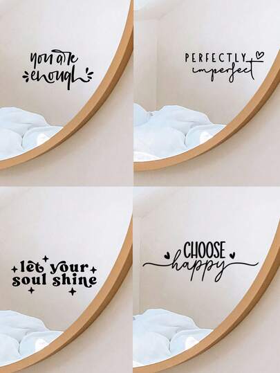 1pc/2pcs You Are Enough|Perfectly Imperfect|Let Your Soul Shine|Choose Happy Living Room Bedroom Bathroom Dressing Mirror Makeup Mirror Mirror Decorative Stickers Waterproof Doors Windows Walls Laptop Home Life Decorative Stickers Room Decor Home Decor Wall Decor Personalized Wall Stickers