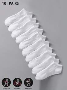 10 Pairs Men & Women Fashion Minimalist White Ankle Socks, Elastic, Suitable For All Seasons, Couples Style
