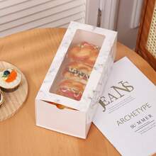 2pcs/4pcs Simple Ins Style Cake Boxes With Transparent Window & Drawer, Cake Roll Towel Packaging Bakery Dessert Boxes, Gifts & Takeout Boxes For Dessert Shop, Birthday Gifts, Large Capacity - Multicolor - View 2