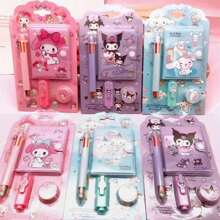 Sanrio Conjunto de papelaria Sanrio Hello Kitty & Friends - 1 peça - Mini bloco de notas pautado com caneta marca-texto e fita adesiva, presente perfeito para estudantes, Kuromi, coisas da Kuromi, brinquedos, volta às aulas