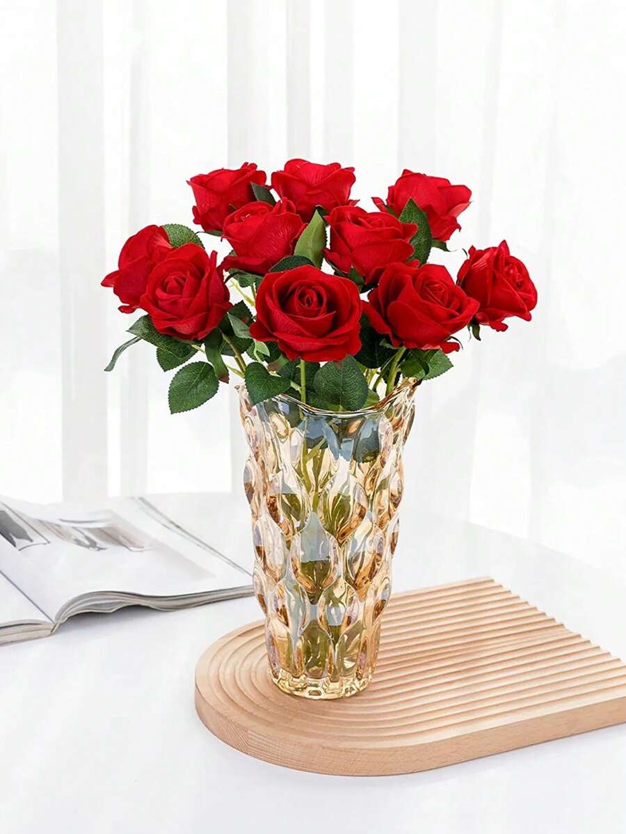 1PC/5pcs/10 PCS/12PCS Valentine's Day Wedding Decoration Rayon Flowers Realistic Rose Bouquet With Long Stems For Home Wedding Decoration Party