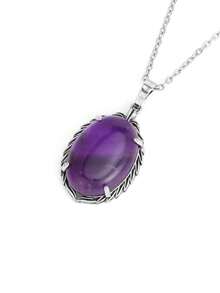 1 件 CSJA 椭圆形吊坠项链天然石疗愈紫水晶玫瑰石英白水晶蛋形珠不锈钢链项链 H627 - Necklace - 查看 10