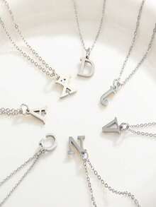 1 件精美时尚珠宝项链，不锈钢 A-Z，26 个英文首字母吊坠，节日礼物，适合女性日常佩戴不锈钢字母吊坠项链 - 銀色 - 查看 6