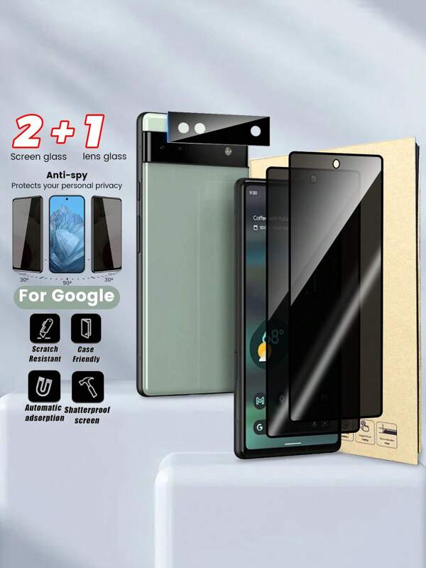 Kompatybilny z Pixel 9Pro XL/Pixel 8/Pixel 8A/Pixel 8 Pro, 2 w 1, folia ochronna na ekran o wysokiej rozdzielczości/prywatności + zestaw folii ochronnych na obiektyw aparatu, szkło hartowane o twardości 9H, wysokiej rozdzielczości, odporne na zarysowania, ochrona prywatności, wrażliwy na dotyk prezent urodzinowy, rodzina, przyjaciele folia ochronna na ekran telefonu, akcesoria do telefonów