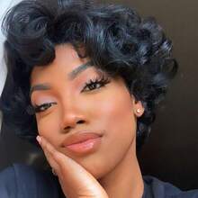 Natural Black 10 Inch Egg Wave Human Hair Wig For Women Short Loose Curly Bob 200% Density Curl Pixie Cut Versatile Styling Voluminous Hairstyle - Natural Black - Xem 4