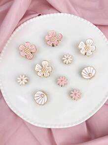 18pcs White ABS Pearl Bow, Pink ABS Pearl Flower, White ABS Pearl Shell, Flower, ABS Pearl Shoe Clips DIY Decorative Accessories, Suitable For Women's Sandals, Slippers, Beach Bags, Ideal Gift For Holidays And Birthday Parties