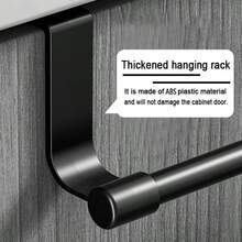 1pc Stainless Steel Single Rod Towel Rack, Kitchen Wall Mounted Cloth Drying Rack, Cabinet Hanger - Black - View 6