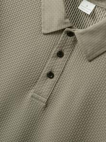 1 pieza Camisa polo de negocios casual para hombres con patrón bordado, tela cómoda adecuada para golf, tenis, viajes al aire libre, ocio, gran regalo para hombres - Caqui - Ver 3