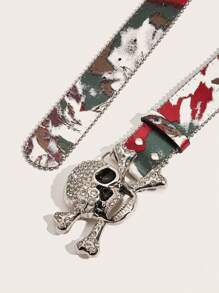 1pc Women's Multicolor Punk Y2K Gothic Skeleton Graphic Print Beaded Belt, Suitable For Daily Wear