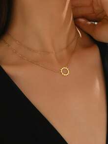 1pc Double-Layer Gold Pendant Necklace, Unique & Charming, Simple & Fashionable, Versatile, Suitable For Various Occasions - Yellow Gold - View 7