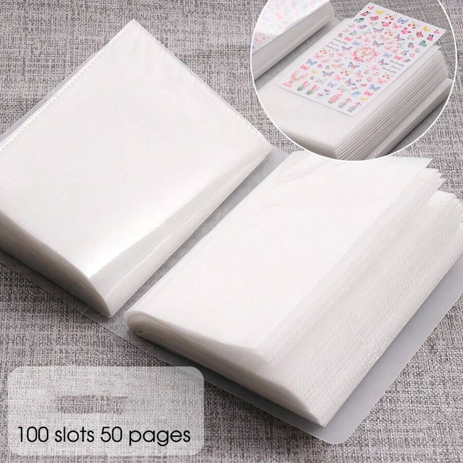 100 Slots Empty Nail Art Stickers Storage Book Nail Art Decals Collecting Album Empty Display Book Collecting Holder Binder Book Plastic DIY Design Tools
