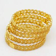 1pc Luxury Copper Bangle - Dubai Style, No Mosaic, Electroplated Surface, Suitable For Daily Wear And Gifting - Fits All Seasons - Yellow Gold - View 3