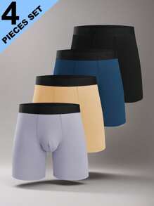 4pcs Men's Underwear, Solid Color Casual Boxer Briefs, Lounge Pants, Comfortable Breathable Pajama Shorts, Boxer Briefs