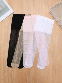 4 piezas/paquete Mallas de ballet de jacquard de hierba para niña, leggings de estribo ultradelgados y transpirables, adecuados para niñas en verano - Multicolor - Ver 5