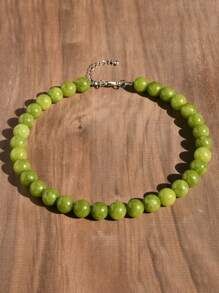 Summer Handmade Beaded Necklace, Natural Olive Stone Choker, 6mm/8mm/10mm/12mm Beads, Suitable For Daily Wear