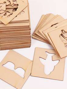 20片装木质镂空绘画模板动物水果图案涂鸦涂色绘画作品模板学校用品礼物木质绘画图案模板