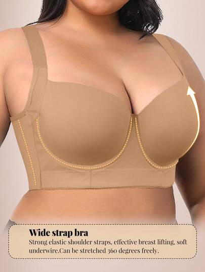 MIMILEMON Plus Size Seamless Black Bra, Smooth Minimalist Wide Strap Comfortable Lift And Support Bra