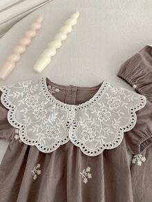 女童夏季短袖蕾丝公主裙，小女孩可爱休闲太阳裙 - 灰色 - 查看 4