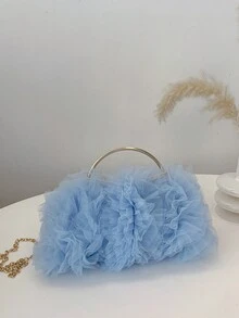 2025 Frühling/Sommer Neue Weiße Romantische Hochzeitssaison 1 Stück Weiße Mesh Volant Quaste Kristall Dekor Handtasche, Hochwertige Luxus Damen Abendkleid Party Braut Clutch Geldbörse für Hochzeit, Abschlussball, Bankett - Babyblau - Übersicht 7