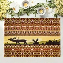 1/4/6 piezas Manteles individuales lavables de lino con estampados, salvamanteles protectores para mesa de interior y exterior, adecuados para vacaciones, fiestas, cocina