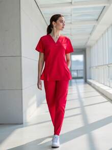 Uniforme Quirúrgico  Mujer Cómodo Alta Calidad Tela antifluidos Elastico Colorido Filipinas Set Dos Piezas Jareta - Rojo - Ver 3