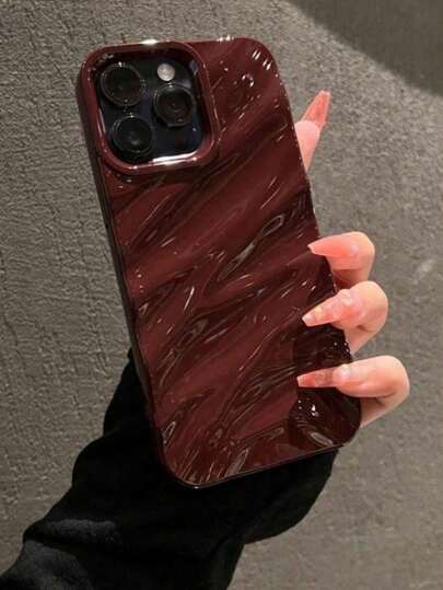 1pc Burgundy Minimalist 3D Wavy Pattern Soft Phone Case Compatible With IPhone 16 Pro Max/16/16 Pro/16 Plus/15/15 Pro Max/15 Pro/11/12/13/14 Pro Max/11 Pro/11 Pro Max/12 Pro/12 Pro Max/13 Pro/13 Pro Max/14 Pro/14 Pro Max, Creative Sophisticated Design Waterproof Shockproof Anti-Fall Scratch Resistant