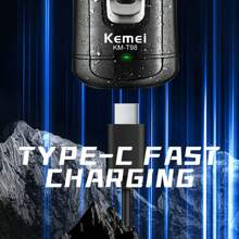 Kemei 1 pezzo Rasoio elettrico professionale KM-T98 impermeabile per barba, ricarica USB rapida, adatto per rasatura a secco o umida, rasoio alternativo per il viso