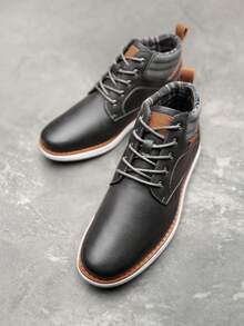 Men's  Mid Top Chukka Sneakers Lace Up Dress Boots Business Casual Shoes - Dark Grey - View 3