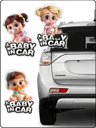 Aile Araçları İçin 1 Adet Çocuk Uyarı Çıkartmaları - Gülümseyen Bebek ve Hayvan Karikatür Desenli - UV Korumalı Yırtılmaya Dayanıklı PVC Malzeme - Her Hava Koşuluna Uygun "Arabada Çocuk Dikkat" Tampon Çıkartması (İlkbahar/Yaz/Sonbahar/Kış)