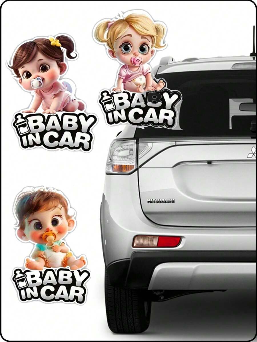 1pc Child Safety Warning Sticker, Suitable For Home & Vehicle - Smiling Baby & Cartoon Animal Pattern - Tear-Resistant PVC Material With UV Protection - "Caution: Child In Vehicle" Bumper Sticker, Applicable For All Weather Conditions (Spring/Summer/Autumn/Winter)