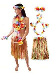 6 件套夏威夷花环项链套装、夏威夷热带派对草裙套装、热带芙蓉花，适合夏季泳池派对和夏威夷主题派对、夏季装饰、派对装饰和用品、节日婚礼海滩生日装饰、夏威夷花环派对用品、母亲节毕业典礼