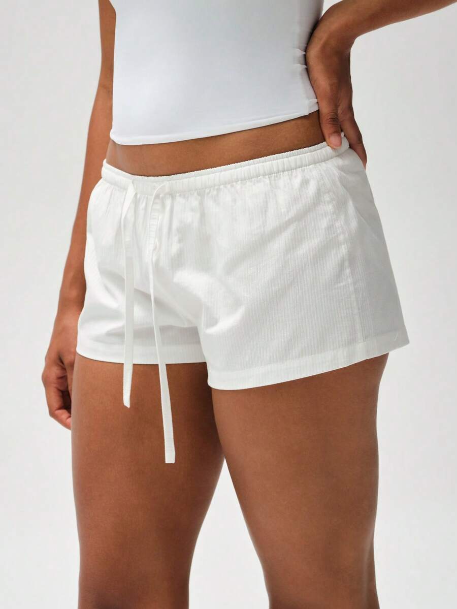 RRIVE Classic Striped Lounge Shorts With Adjustable Drawstring Waist Soft Breathable Fabric Lightweight Summer Bottoms For Casual Vacation Daily Outfits Summer Spring Outfits Vocation Outfits - 白色 - 查看 1