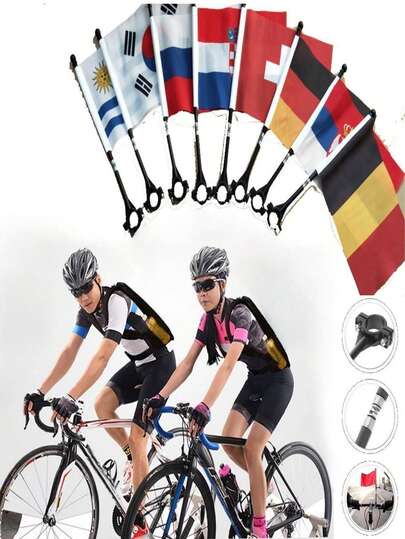 1 套多国旗帜自行车杆，山地自行车双面旗帜套装包括美国、意大利、西班牙国旗，适用于户外跑车比赛、马拉松、大型团体活动欢呼装饰，适合各种自行车型号