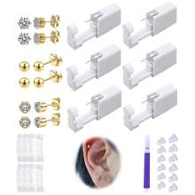 Ear Piercing Kit Disposable Ear Piercing Gun Kit With Sterile Multi-Sized CZ Earring Studs Easy And Earring Self Piercing Kit For Your Own Use At Home