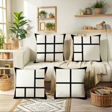 4pcs Set Modern Square Pattern Throw Pillow Covers, Soft & Skin-Friendly Polyester, Contemporary Style Home Decor For Living Room Sofa, 18"X18", Zippered Design - Inserts Not Included